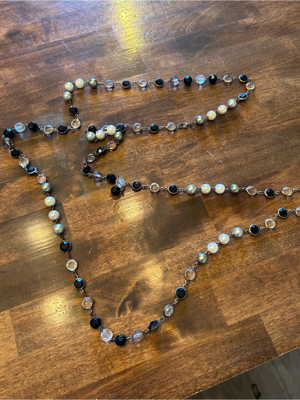 Premier Designs Black, White & Clear Beaded Long Station Necklace
